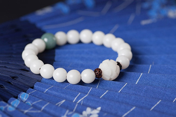 Natural white jade Bodhi bracelets beads bracelets women's simple Bodhi bracelets transfer beads - Heritage cosmetics and beauty care