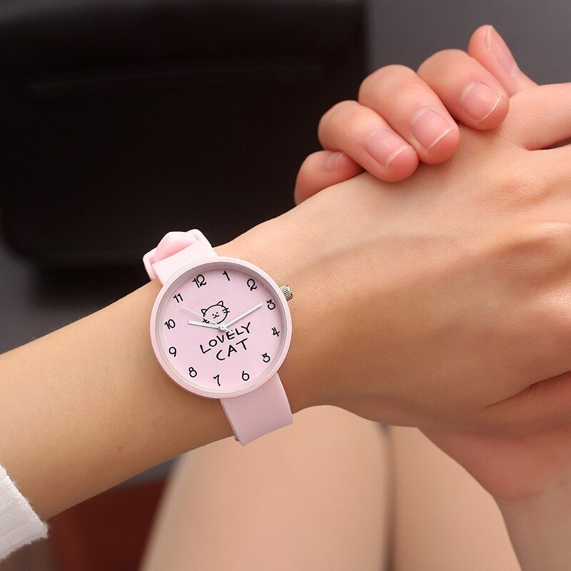 Cartoon Kids Quartz Watch Silicone Candy Color Student Watch Girls Clock Fashion Cat Watches Children Wristwatch Ladies Watch - Heritage cosmetics and beauty care