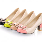 Sweet bow color matching thick heels large size women's shoes bow high heels - Heritage cosmetics and beauty care