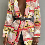 Fashion Printed Shawl Collar Single-breasted Belt Blazer Women - Heritage cosmetics and beauty care