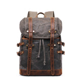 Retro Crazy Horse Leather Casual Canvas Oil Wax Hiking Backpack