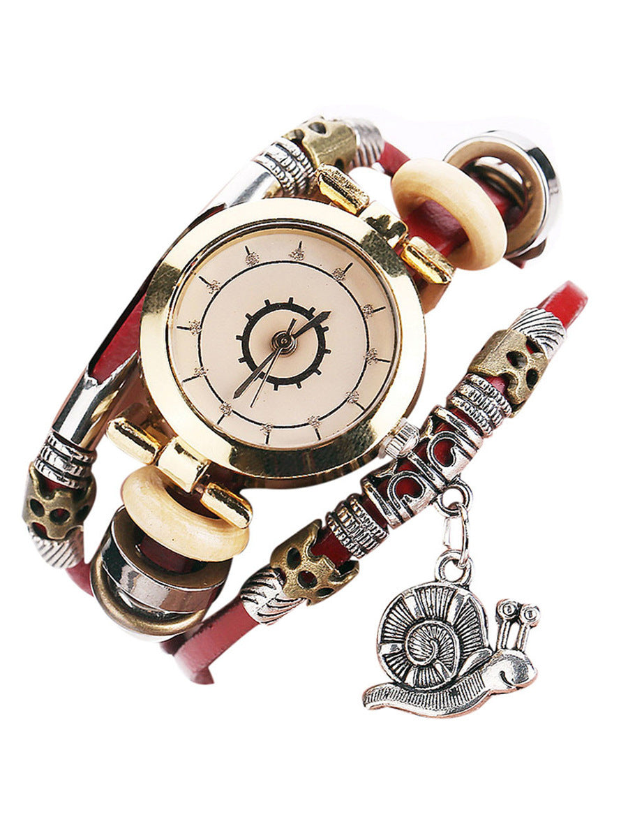 Women's Vintage Bracelet Watch Coiling Leather Watch Snail Pendant - Heritage cosmetics and beauty care