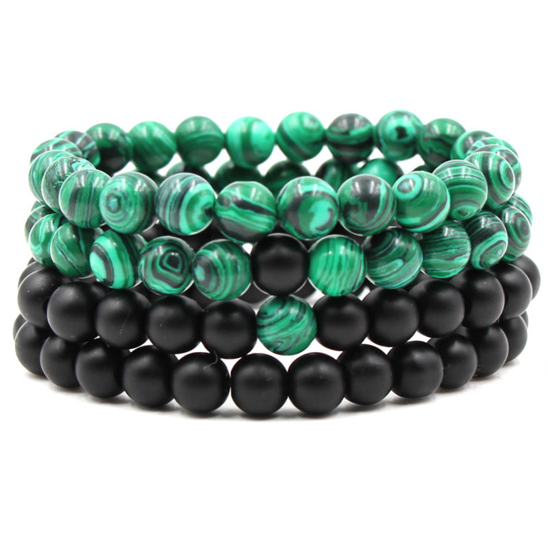 Classic Black Matte Green Malachite Bracelets Suitable Women Men Elastic Strand Jewelry - Heritage cosmetics and beauty care