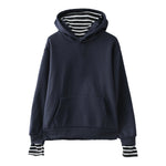 Solid Color False Two-piece Hooded Pullover Fleece Striped Oversleeves Korean Style Trendy Hooded Blank Fake Two Pieces Heritage cosmetics and beauty care