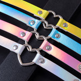 Colorful PU Leather Bangle Punk Hollow Heart Charms Adjustable Bracelets - Heritage cosmetics and beauty care