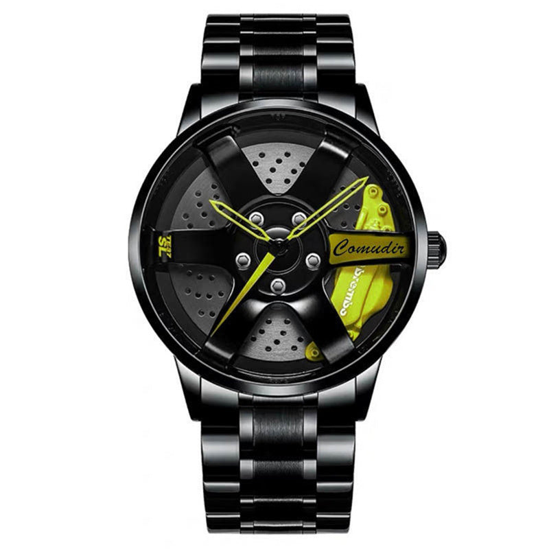 Sport Car Hub Design Men's Watches Stainless Steel Band Quartz Wristwatch - Heritage cosmetics and beauty care