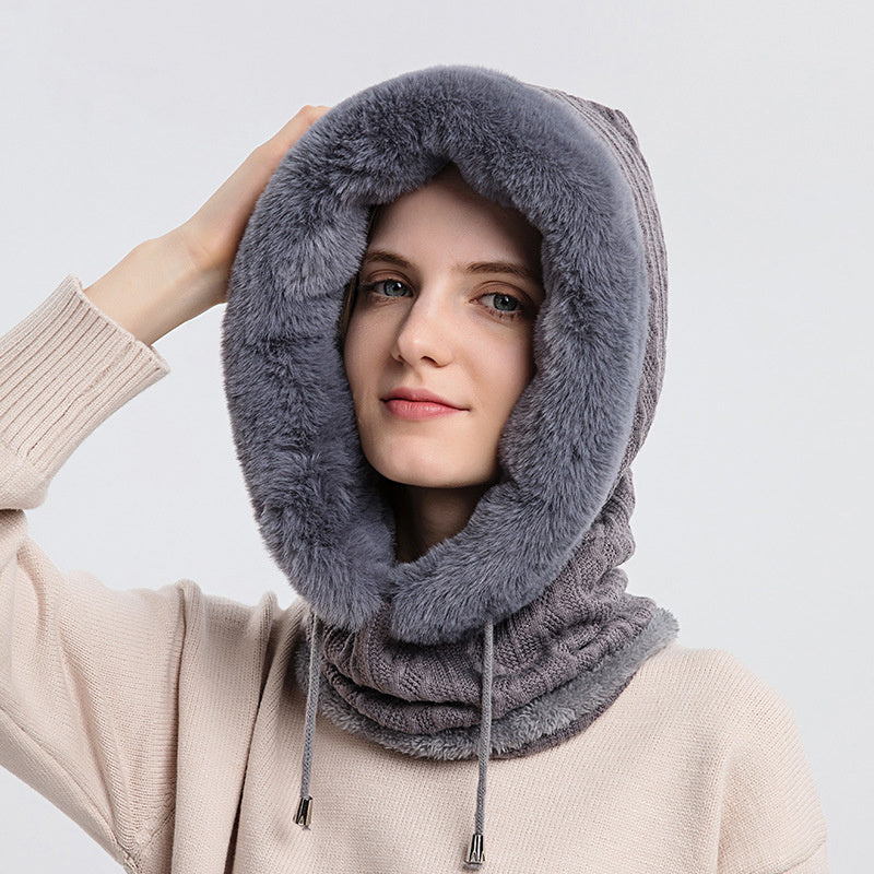 Winter Thick Plush Hat With Scarf Windproof Warm Knit Hats Hooded For Women - Heritage cosmetics and beauty care