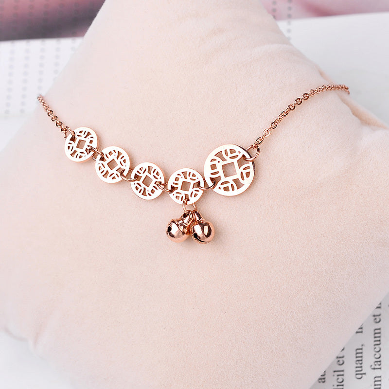 Rose Gold Bells Anklet Boho Stainless Steel Coin Charms Chain Anklets - Heritage cosmetics and beauty care