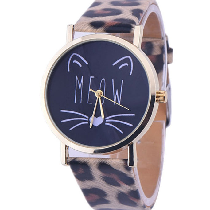 Watch watches women fashion watch  Luxury Cute Cat Pattern PU Leather Band Analog Quartz Vogue Wristwatch - Heritage cosmetics and beauty care