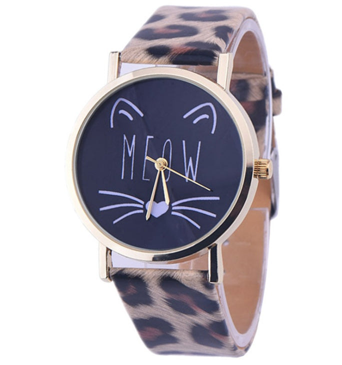 Watch watches women fashion watch  Luxury Cute Cat Pattern PU Leather Band Analog Quartz Vogue Wristwatch - Heritage cosmetics and beauty care