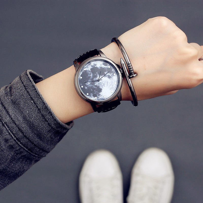 Fashion Minimalist Women Quartz Wristwatches Starry Sky Moon Pattern Design Unique Ladies Casual Watch Female Exquisite Watches - Heritage cosmetics and beauty care