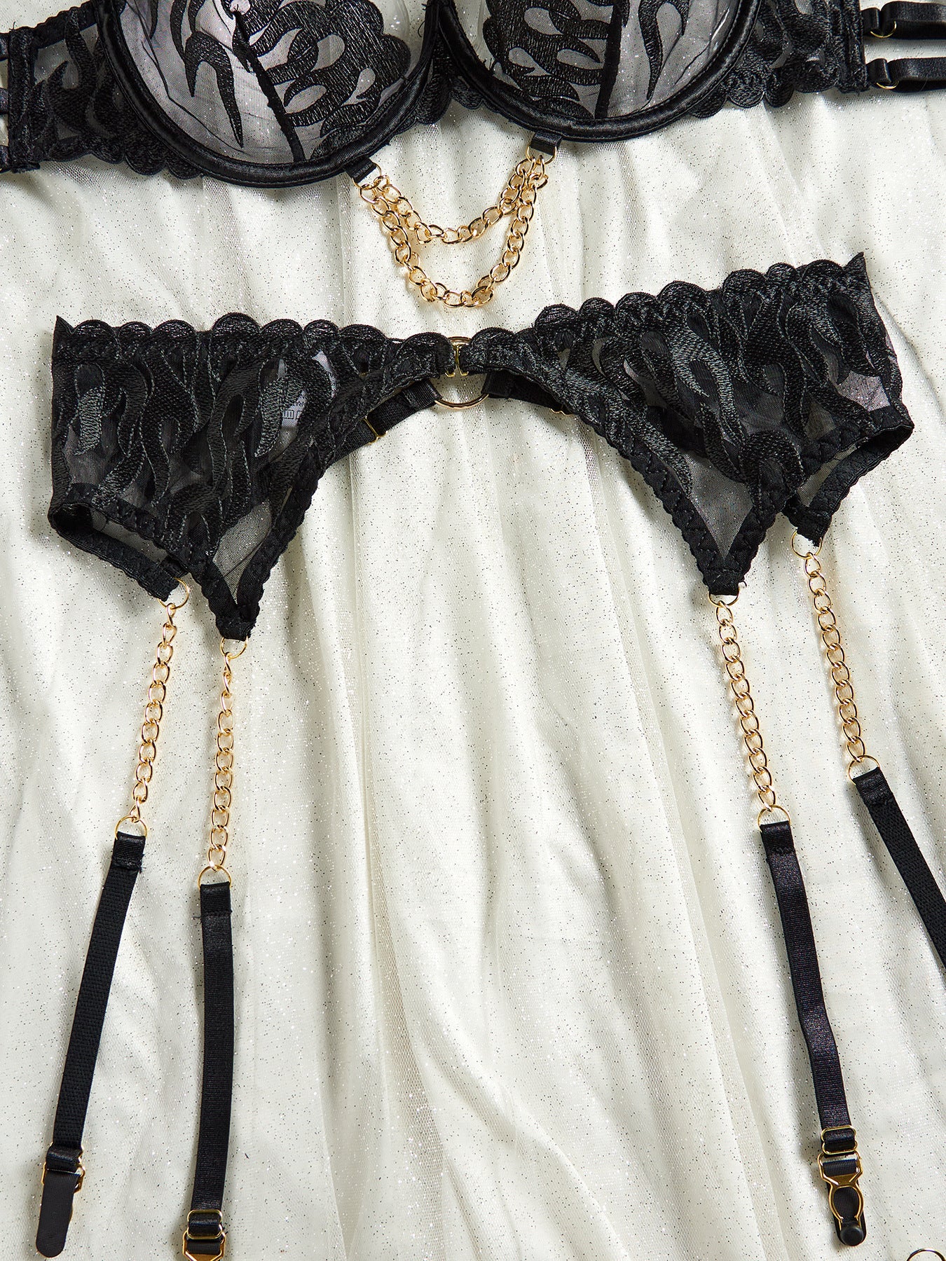 Flame Embroidered Chain Bra Set - Heritage cosmetics and beauty care