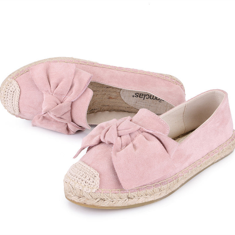 Flat Straw Woven Linen One-step Bow-knot Round-toe Espadrilles Shoes - Heritage cosmetics and beauty care