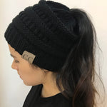 High Bun Ponytail Beanie Hat Chunky Soft Stretch Cable Knit Warm Fuzzy Lined Skull Beanie Acrylic Hats Men And Women - Heritage cosmetics and beauty care