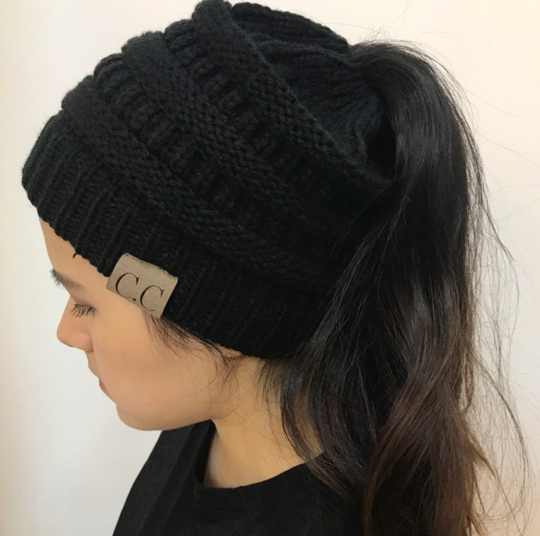 High Bun Ponytail Beanie Hat Chunky Soft Stretch Cable Knit Warm Fuzzy Lined Skull Beanie Acrylic Hats Men And Women - Heritage cosmetics and beauty care