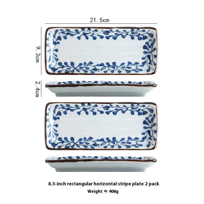 Ceramic Horizontal Pattern Sushi Kebabs Long Plate Restaurant Commercial Side Dish Tableware - Heritage cosmetics and beauty care