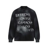 Retro Washed Distressed Fuzzy Letter Crew Neck Sweater For Men And Women