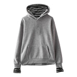 Solid Color False Two-piece Hooded Pullover Fleece Striped Oversleeves Korean Style Trendy Hooded Blank Fake Two Pieces Heritage cosmetics and beauty care