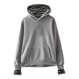 Solid Color False Two-piece Hooded Pullover Fleece Striped Oversleeves Korean Style Trendy Hooded Blank Fake Two Pieces Heritage cosmetics and beauty care