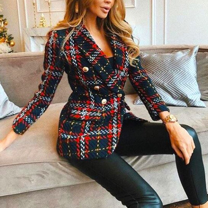 Plaid buttoned woolen blazer - Heritage cosmetics and beauty care