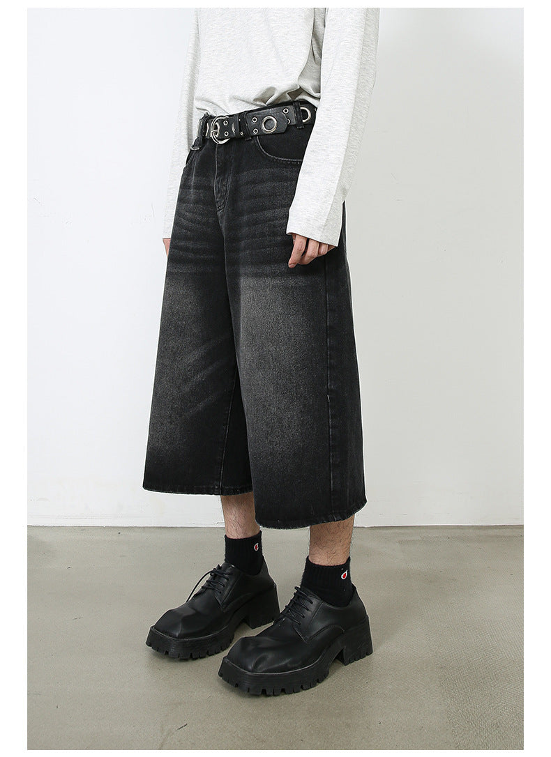 American Black Gray Loose Trousers Loose Denim Cropped Pants - Heritage cosmetics and beauty care