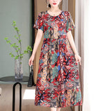 Casual Extra Large Size Cotton Silk Mother Loose Dress Women - Heritage cosmetics and beauty care