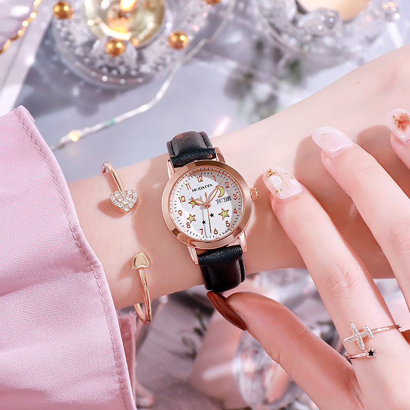 Simple High School Student Luminous Double Calendar Women's Quartz Watch - Heritage cosmetics and beauty care