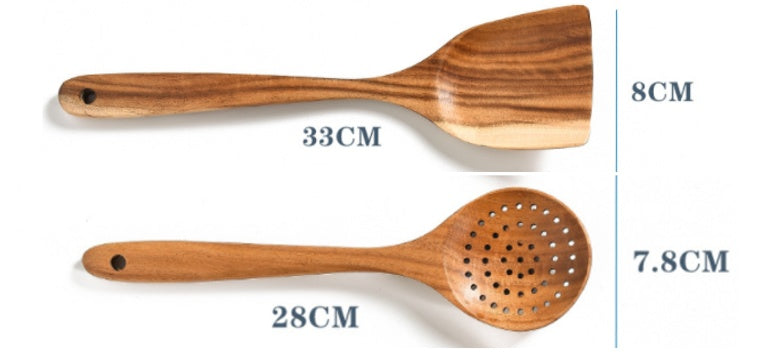 Teak Natural Wood Tableware Spoon Ladle Turner Rice Colander Soup Skimmer Cooking Tool Sets Spoon Scoop Kitchen Tools Gadgets - Heritage cosmetics and beauty care