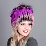 Woven Women's Fur Hats Warm And Thick Warmth Ladies Colorful Knitted Hats - Heritage cosmetics and beauty care