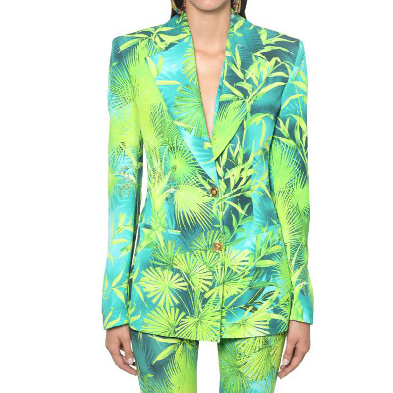 Leaf print casual blazer - Heritage cosmetics and beauty care