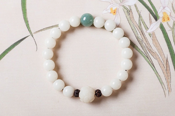 Natural white jade Bodhi bracelets beads bracelets women's simple Bodhi bracelets transfer beads - Heritage cosmetics and beauty care