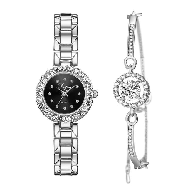 Watches-Set Bangle Clock Bracelet Wrist-Watch Quartz Women Fashion Ladies Brand Luxury - Heritage cosmetics and beauty care