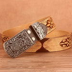 Ethnic Style Waistband Head Layer Cowhide Mongolia Auspicious Pattern Embossed - Heritage cosmetics and beauty care