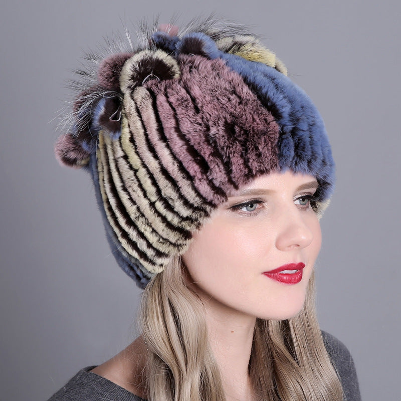 Woven Women's Fur Hats Warm And Thick Warmth Ladies Colorful Knitted Hats - Heritage cosmetics and beauty care