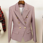 Houndstooth Small Jacket Women Long-Sleeved Double-Breasted Plaid Blazer - Heritage cosmetics and beauty care