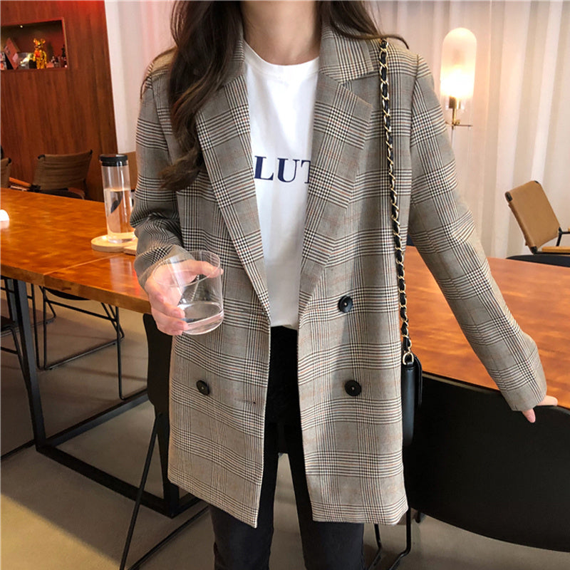 Collar Plaid Women Blazer - Heritage cosmetics and beauty care