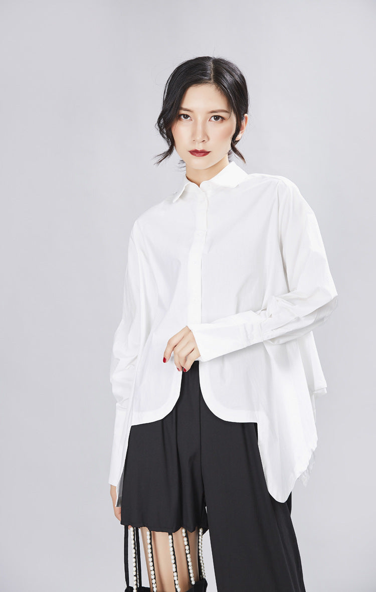 Spring Women's  Design Sense Irregular Loose Long Sleeve Shirts Heritage cosmetics and beauty care