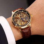 Authentic Mens Casual Leather Hollowing Automatic Mechanical Watches Through The End Of The Golden Youth Men's Wholesale Waterproof - Heritage cosmetics and beauty care