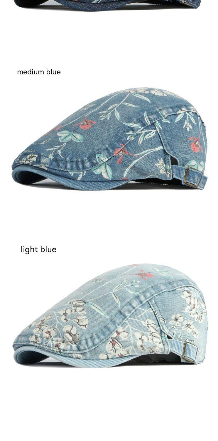 Denim Hat Advance Hats Flower Printed All-matching Peaked Cap - Heritage cosmetics and beauty care