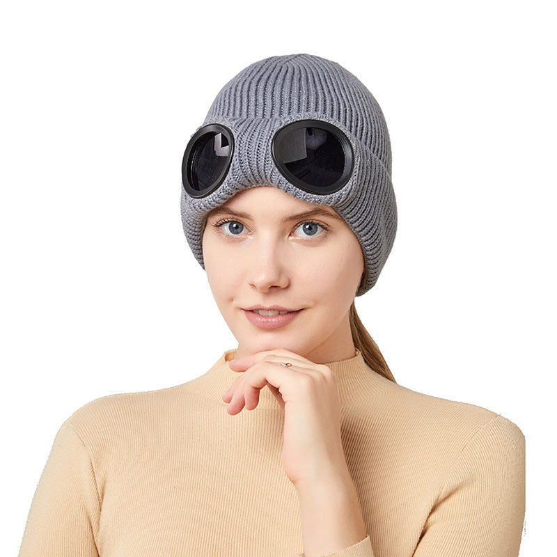 Warm Knitted Woolen Hats With Windproof Glasses Autumn And Winter For Men And Women Ear Protection Cap - Heritage cosmetics and beauty care