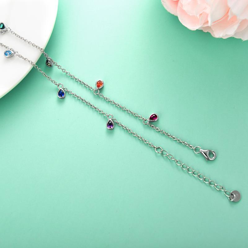 Anklets for Women Sterling Silver Multi Color Oval Rainbow Anklet Bracelets Fashion Jewelry Gifts for Women Teen Girls Friend Birthday - Heritage cosmetics and beauty care