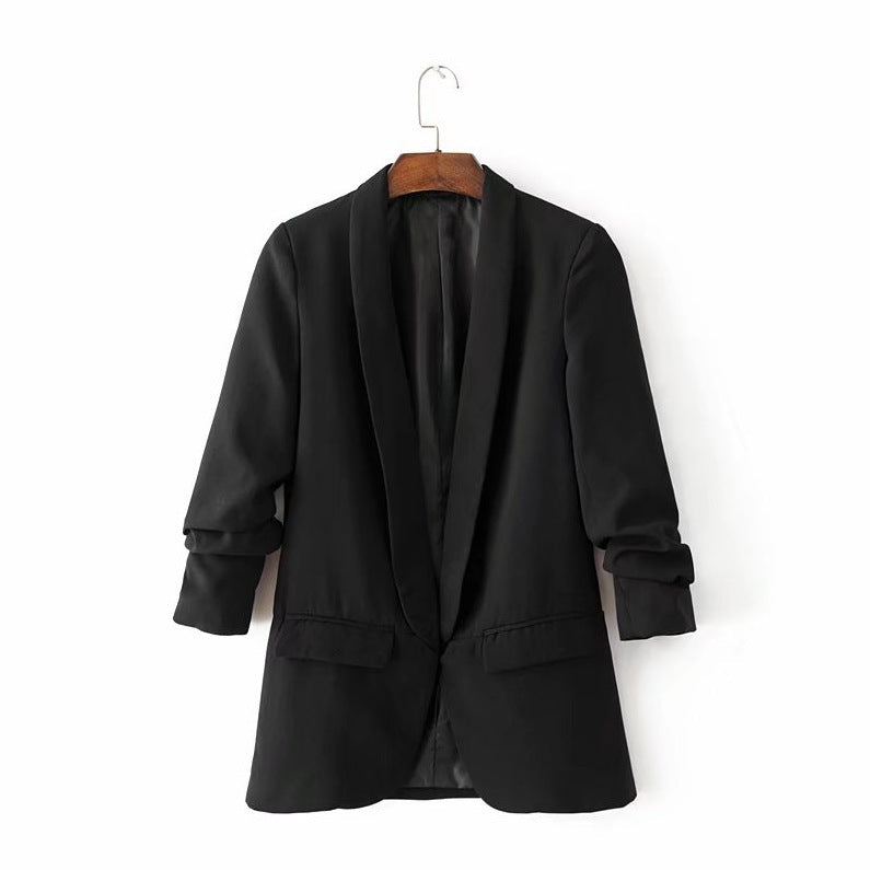 Buttonless pleated sleeve blazer - Heritage cosmetics and beauty care