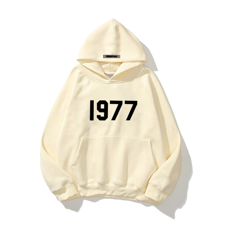 Fashion Brand Sweater High Street Loose Fleece-lined 1977 Words Sweater Men's And Women's Hoodies Heritage cosmetics and beauty care