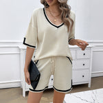 Spring And Summer Women's Clothing Leisure Loose V-neck Sweater Suit - Heritage cosmetics and beauty care