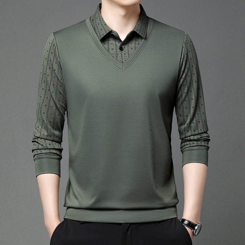 Men's False Two Pieces Knitwear Bottoming Sweater - Heritage cosmetics and beauty care