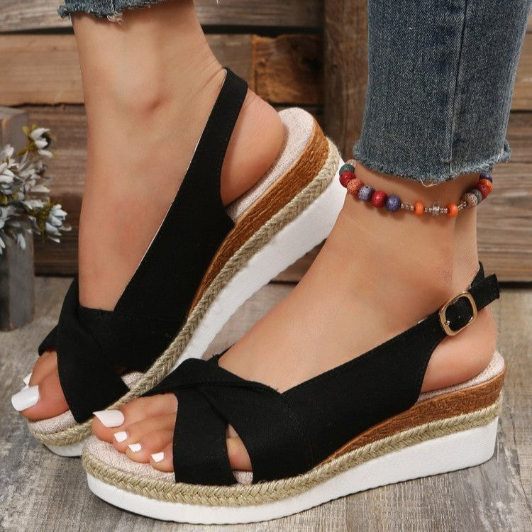 European And American Ladies Sandals Plus Size Cross Wedge Sandals - Heritage cosmetics and beauty care