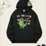 Women'S Christmas Crocodile Print Hoodie,  Casual Hooded Sweatshirt, Long Sleeve Pullover With Pocket, For All Seasons