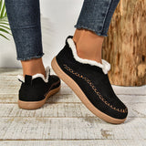 Fashion V-cut Plush Ankle Boots Winter Plus Velvet Flat Snow Boot Casual Warm Solid Suede Cotton Shoes For Women