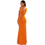 Slanted Shoulder Sleeveless High Slit Bandage Gown - Heritage cosmetics and beauty care