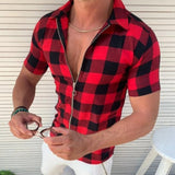 Plaid T Shirt Mens Zipper Short Sleeve Shirts Summer Men Clothing - Heritage cosmetics and beauty care